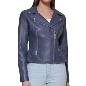 Levi's Women’s Blue Faux Leather Asymmetrical Moto Jacket Sz M